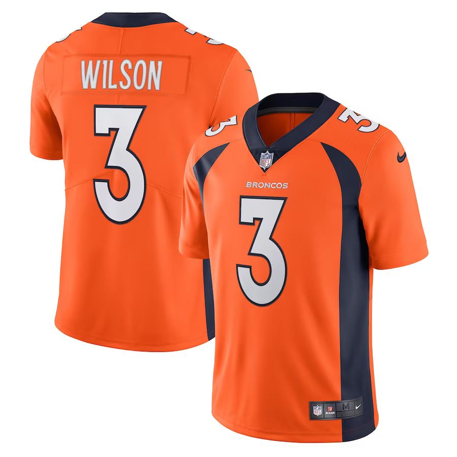 Men Denver Broncos #3 Russell Wilson Nike Orange Team Vapor Limited NFL Jersey